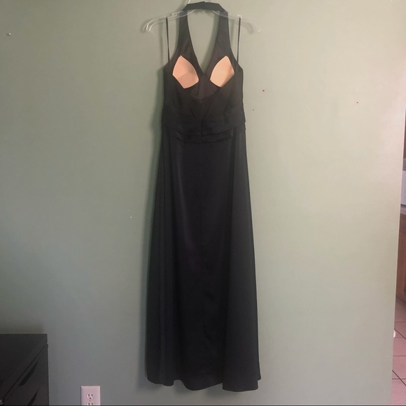 Black Satin Evening Prom Cocktail Gown Halter Top - Picture 5 of 15